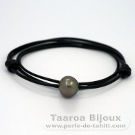 Collana in Cuoio e 1 Perla di Tahiti Semi-Barocca C 14 mm