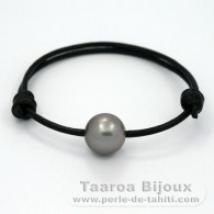 Braccialetto in Cuoio e 1 Perla di Tahiti Rotonda C 13.1 mm