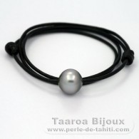 Collana in Cuoio e 1 Perla di Tahiti Semi-Barocca C 13.9 mm