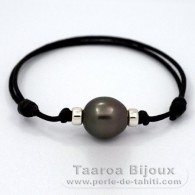 Braccialetto in Cotone e 1 Perla di Tahiti Semi-Barocca C 13.6 mm