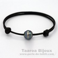 Braccialetto in Cuoio e 1 Perla di Tahiti Cerchiate C 10.8 mm