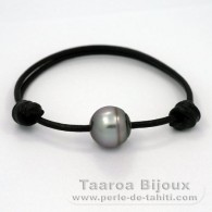 Braccialetto in Cuoio e 1 Perla di Tahiti Cerchiate C 12.8 mm