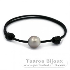 Braccialetto in Cuoio e 1 Perla di Tahiti Semi-Barocca C 12 mm