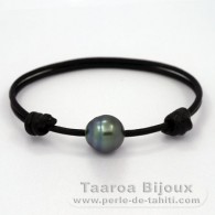 Braccialetto in Cuoio e 1 Perla di Tahiti Cerchiate C 12 mm