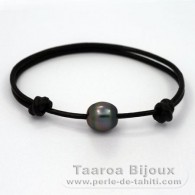 Braccialetto in Cuoio e 1 Perla di Tahiti Semi-Barocca C 10.7 mm