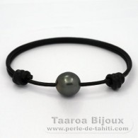 Braccialetto in Cuoio e 1 Perla di Tahiti Semi-Barocca C 12.5 mm