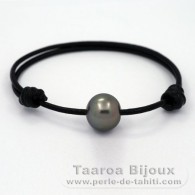 Braccialetto in Cuoio e 1 Perla di Tahiti Semi-Barocca C 13.5 mm