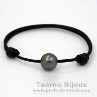 Braccialetto in Cuoio e 1 Perla di Tahiti Semi-Barocca C 12.2 mm