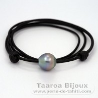 Collana in Cuoio e 1 Perla di Tahiti Semi-Barocca C 13.6 mm