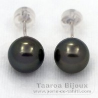 Orecchini in Oro bianco 18K e 2 Perle di Tahiti Rotonda B 8.5 mm