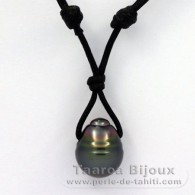 Collana in Cotone e 1 Perla di Tahiti Cerchiate C 13.8 mm