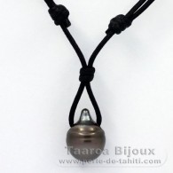 Collana in Cotone e 1 Perla di Tahiti Cerchiate C 13.2 mm