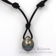 Collana in Cotone e 1 Perla di Tahiti Cerchiate C 12.6 mm
