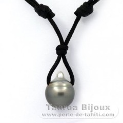 Collana in Cotone e 1 Perla di Tahiti Cerchiate C 13 mm