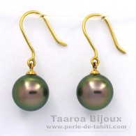 Orecchini in Oro 18K e 2 Perle di Tahiti Rotonda B 9.7 mm