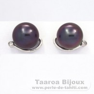 Orecchini in Argento e 2 Perle di Tahiti Rotonda C 10.2 mm