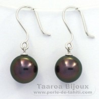Orecchini in Oro bianco 18K e 2 Perle di Tahiti Semi-Rotonda B 9.7 mm
