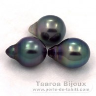 Lotto di 3 Perle di Tahiti Semi-Barocche B di 9.9 a 10 mm