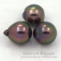 Lotto di 3 Perle di Tahiti Semi-Barocche B di 9.1 a 9.4 mm