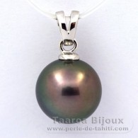 Ciondolo in Argento e 1 Perla di Tahiti Rotonda C 12.5 mm