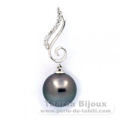 Ciondolo in Argento e 1 Perla di Tahiti Rotonda C 12.1 mm