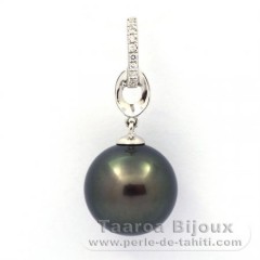 Ciondolo in Argento e 1 Perla di Tahiti Rotonda C 12 mm