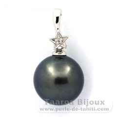 Ciondolo in Argento e 1 Perla di Tahiti Rotonda C 12.1 mm