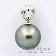 Ciondolo in Argento e 1 Perla di Tahiti Rotonda C 13.8 mm