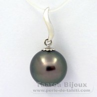 Ciondolo in Argento e 1 Perla di Tahiti Rotonda C 12.1 mm