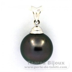 Ciondolo in Argento e 1 Perla di Tahiti Rotonda C 12.4 mm