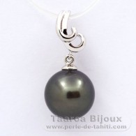 Ciondolo in Argento e 1 Perla di Tahiti Rotonda C 11 mm