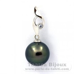 Ciondolo in Argento e 1 Perla di Tahiti Rotonda C 11.2 mm