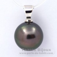 Ciondolo in Argento e 1 Perla di Tahiti Rotonda C 12.5 mm