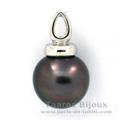 Ciondolo in Argento e 1 Perla di Tahiti Semi-Rotonda C 13.5 mm