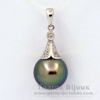 Ciondolo in Argento e 1 Perla di Tahiti Semi-Rotonda C+ 11.5 mm