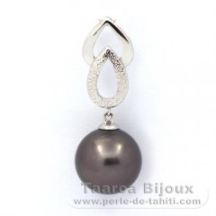 Ciondolo in Argento e 1 Perla di Tahiti Rotonda C 11.7 mm
