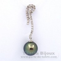 Ciondolo in Argento e 1 Perla di Tahiti Rotonda C 10.2 mm
