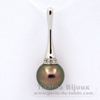 Ciondolo in Argento e 1 Perla di Tahiti Rotonda C 10.6 mm