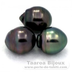 Lotto di 3 Perle di Tahiti Cerchiate C di 12.6 a 12.7 mm