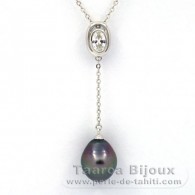Collana in Argento e 1 Perla di Tahiti Semi-Barocca B 10.3 mm