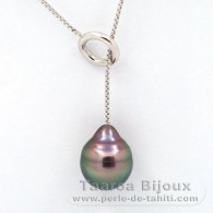 Collana in Argento e 1 Perla di Tahiti Cerchiate B 11 mm