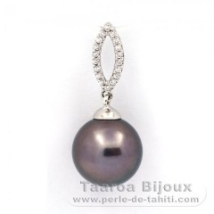 Ciondolo in Argento e 1 Perla di Tahiti Rotonda C 11.8 mm