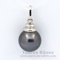 Ciondolo in Argento e 1 Perla di Tahiti Rotonda C 11.1 mm