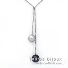 Collana in Argento e 2 Perle di Tahiti Rotonda C 11.6 e 12.2 mm