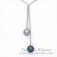 Collana in Argento e 2 Perle di Tahiti Rotonde C+ 12.1 e 12.5 mm