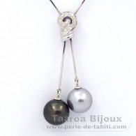 Collana in Argento e 2 Perle di Tahiti Rotonda C+ 11.5 e 11.8 mm