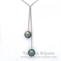 Collana in Argento e 2 Perle di Tahiti Rotonda C 12.6 e 12.8 mm