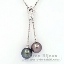 Collana in Argento e 2 Perle di Tahiti Rotonda C 11.6 e 11.7 mm