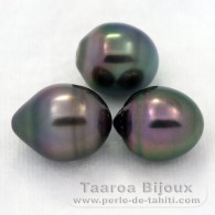 Lotto di 3 Perle di Tahiti Cerchiate B di 10.6 a 10.9 mm