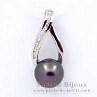 Ciondolo in Argento e 1 Perla di Tahiti Rotonda C 9.5 mm